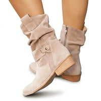 Damen-Stiefel aus Wildleder mit gerafftem Schaft - Süd Beige