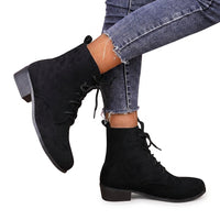 Damen-Stiefeletten mit Blockabsatz und Schnürung - Schwarz