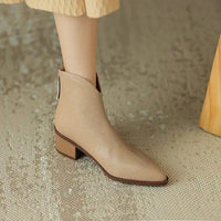 Damen-Stiefeletten mit spitzer Zehenpartie und Blockabsatz - Beige