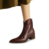 Damen-Stiefeletten mit spitzer Zehenpartie und Blockabsatz - Braun