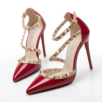 Damen-Stilettos mit spitzer Zehenpartie und Nieten - Rot
