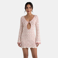 Damen-Strick-Minikleid mit Cut-out-Detail - Rosa