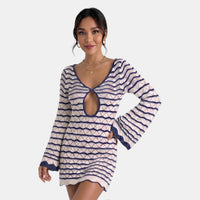 Damen-Strick-Minikleid mit Cut-out-Detail - Blau