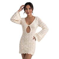 Damen-Strick-Minikleid mit Cut-out-Detail - Beige