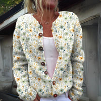 Hannah | Damen Strickjacke Blumenmuster geknöpfte Puffer Weste - Grün