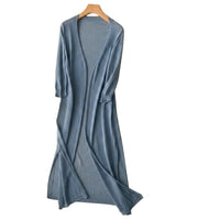 Damen-Strickjacke in langer Form mit offener Vorderseite und Seitenschlitzen - Blau
