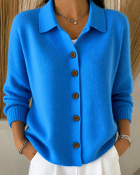 Nora | Damen Strickjacke mit Hemdkragen und Knopfleiste Relaxed Fit - Blau