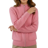 Damen Strickjacke mit Reißverschluss und aufgesetzten Taschen - Hellrosa