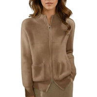 Damen Strickjacke mit Reißverschluss und aufgesetzten Taschen - Kamelfarben