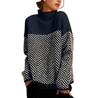 Damen Strickpullover mit Stehkragen und Zickzackmuster - Marineblau