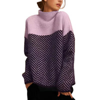Damen Strickpullover mit Stehkragen und Zickzackmuster - Lila