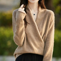Damen-Strickpullover mit Wickeloptik - Beige