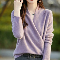 Damen-Strickpullover mit Wickeloptik - Lavendel