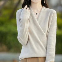 Damen-Strickpullover mit Wickeloptik - Cream