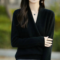 Damen-Strickpullover mit Wickeloptik - Schwarz