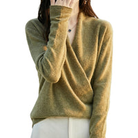 Damen-Strickpullover mit Wickeloptik - Olivegrün