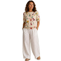 Damen-Stricktop mit Blumenmuster - Beige