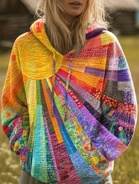 Luisa | Damen Sweater Bunter Patchwork Kapuzenpullover Boho Sonnenmuster - Mehrfarbig