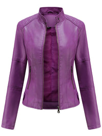 Annika | Damen Taillierte Kunstleder Biker Jacke Reißverschluss - Lila