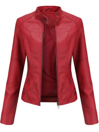 Annika | Damen Taillierte Kunstleder Biker Jacke Reißverschluss - Rot