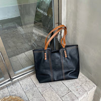 Leonie | Damen Tote Bag Minimalistische Kunstleder Schultertasche - Schwarz