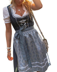 Damen Traditionelles Dirndlkleid mit Schnürmieder und Schürze - Blue