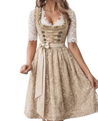 Damen Traditionelles Dirndlkleid mit Spitzenbluse und Schnürmieder - Beige