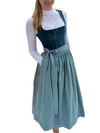 Damen Traditionelles Midi Dirndl mit Schürze - Hellgrün