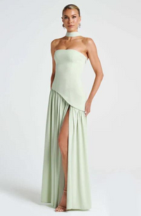 Damen Trägerloses Asymmetrisches Maxikleid - Hellgrün