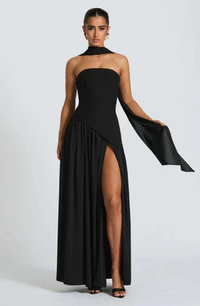 Damen Trägerloses Asymmetrisches Maxikleid - Schwarz