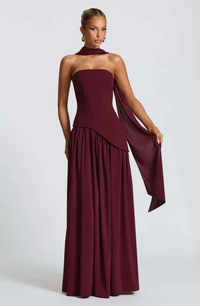 Damen Trägerloses Asymmetrisches Maxikleid - Burgund