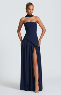 Damen Trägerloses Asymmetrisches Maxikleid - Marineblau