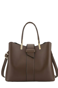Damen Tragetasche mit strukturierter Form, Doppelgriffen, Mittelriemen und abnehmbarem Schulterriemen - Kaffee