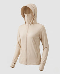 Damen-Trainingsjacke mit Kapuze und Reißverschluss - Khaki