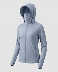 Damen-Trainingsjacke mit Kapuze und Reißverschluss - Eisblau