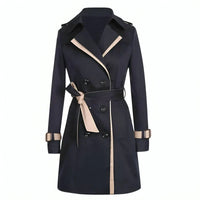 Damen Trenchcoat mit doppelter Knopfreihe und Gürtel - Black