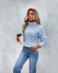 Marie | Damen Turtleneck Sweater Zeitloser Kabelstrick-Rollkragenpullover - Blau