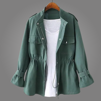 Damen-Utility-Feldjacke mit Kordelzug in der Taille - Grün