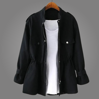 Damen-Utility-Feldjacke mit Kordelzug in der Taille - Schwarz