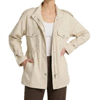 Damen-Utility-Feldjacke mit Kordelzug in der Taille - Cremeweiß