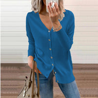 Amelie | Damen V-Ausschnitt Strickjacke Langarm Cardigan mit Knöpfen - Blau