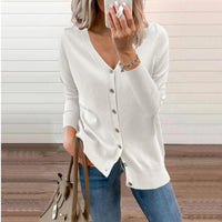 Amelie | Damen V-Ausschnitt Strickjacke Langarm Cardigan mit Knöpfen - Weiß