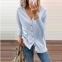 Amelie | Damen V-Ausschnitt Strickjacke Langarm Cardigan mit Knöpfen - Himmelblau
