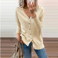 Amelie | Damen V-Ausschnitt Strickjacke Langarm Cardigan mit Knöpfen - Beige