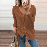 Amelie | Damen V-Ausschnitt Strickjacke Langarm Cardigan mit Knöpfen - Braun
