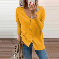 Amelie | Damen V-Ausschnitt Strickjacke Langarm Cardigan mit Knöpfen - Gelb