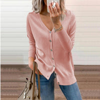 Amelie | Damen V-Ausschnitt Strickjacke Langarm Cardigan mit Knöpfen - Rosa