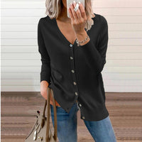 Amelie | Damen V-Ausschnitt Strickjacke Langarm Cardigan mit Knöpfen - Schwarz