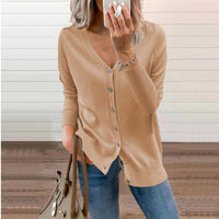 Amelie | Damen V-Ausschnitt Strickjacke Langarm Cardigan mit Knöpfen - Kamel