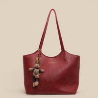 Mia | Damen Veganleder Tote Bag Schultertasche mit Plüsch-Anhänger - Rot